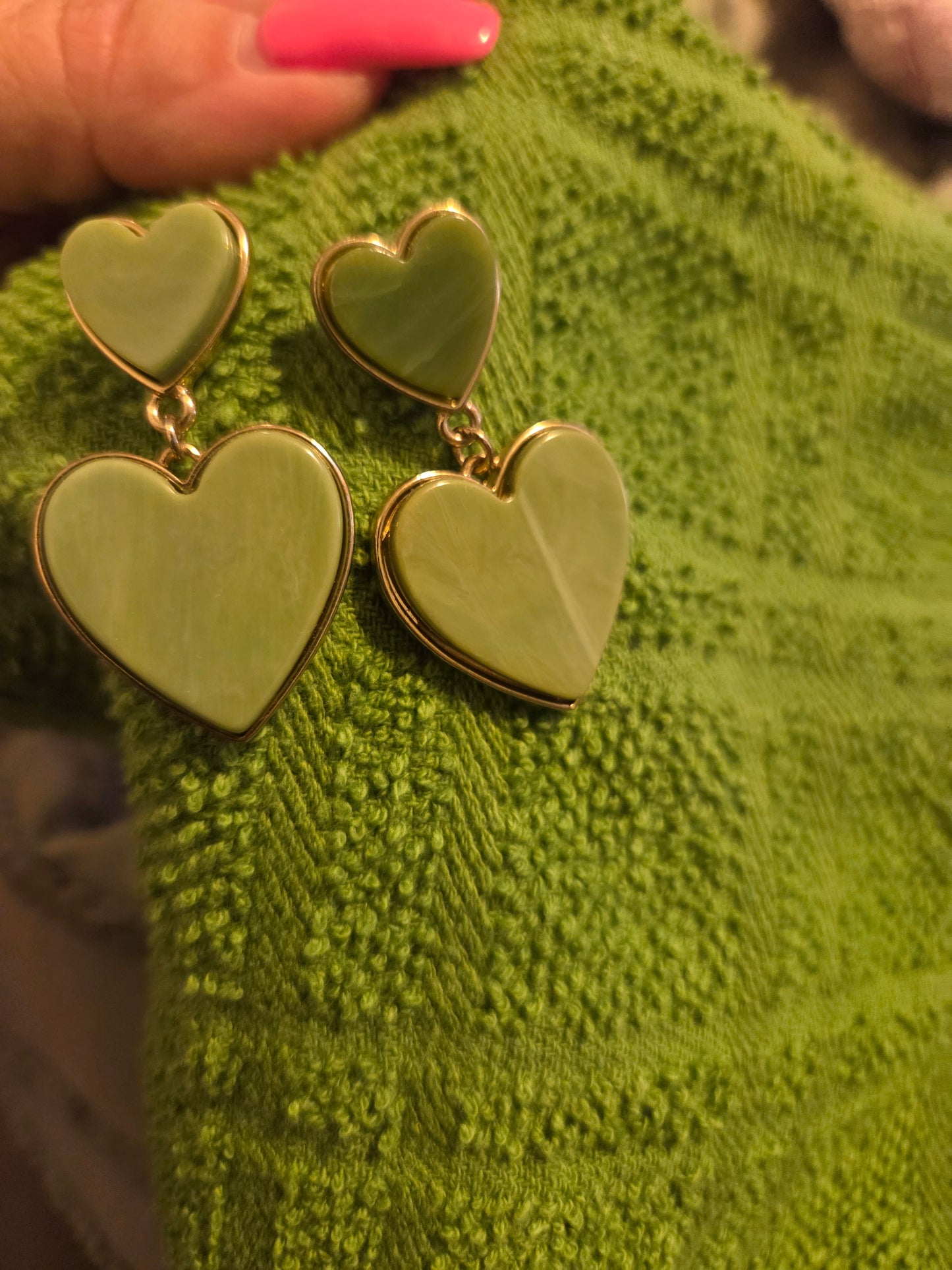Green Heart Earrings