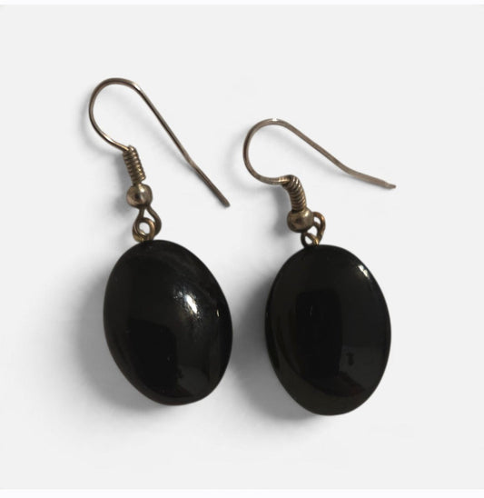 Blanca Closet elegant black oval teardrop hook earrings with a polished finish for formal or professional wear.