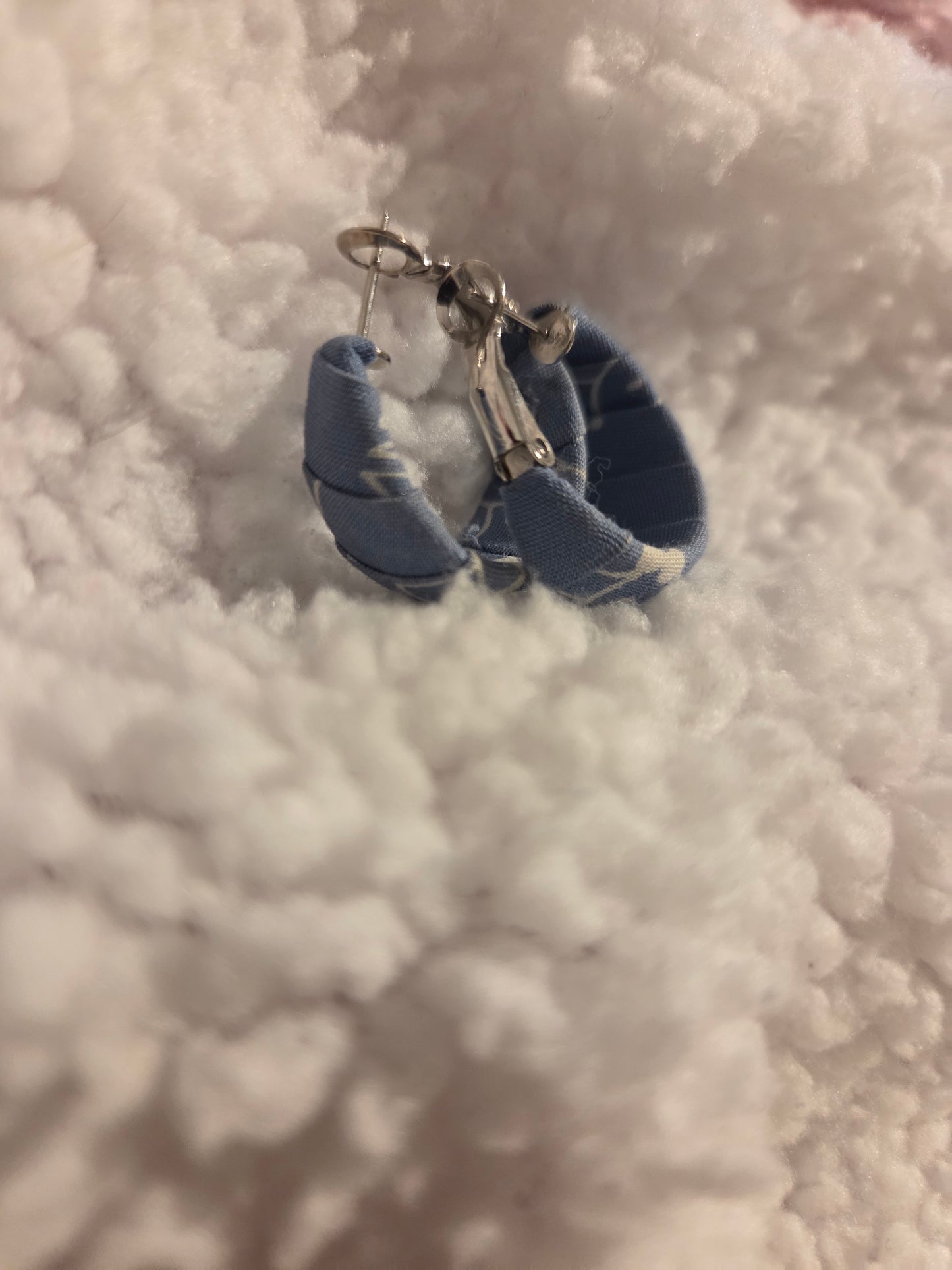 Blue Patterned Fabric Earrings