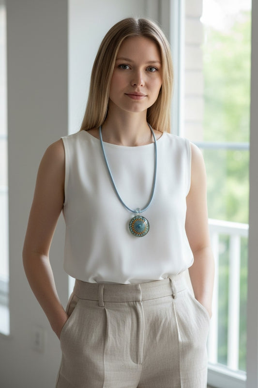 Blue glass pendant necklace